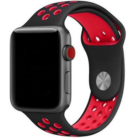 Curea iUni compatibila cu Apple Watch 1/2/3/4/5/6/7, 40mm, Silicon Sport, Negru/Rosu