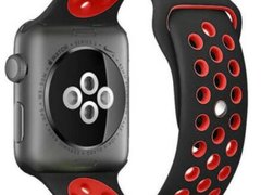 Curea iUni compatibila cu Apple Watch 1/2/3/4/5/6/7, 40mm, Silicon Sport, Negru/Rosu